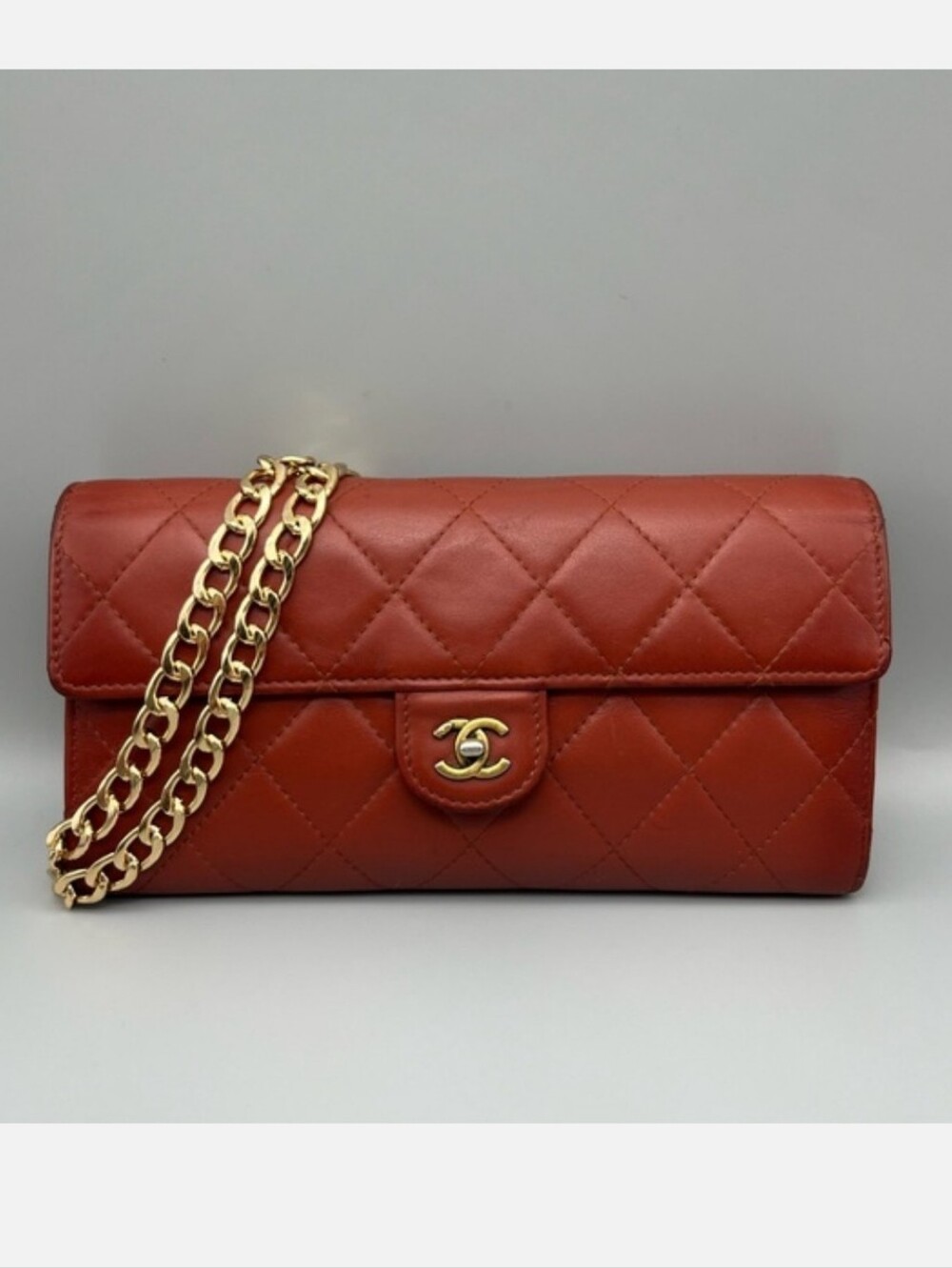 ❤️CHANEL Red Quilted Leather Wallet/Clutch